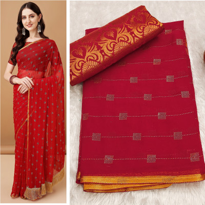 DIVYASHAKTI FASHION Embellished Daily Wear Chiffon Saree(Red)