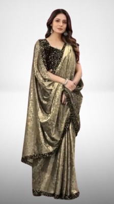 online bazaarr Floral Print Bollywood Lycra Blend Saree(Gold, Black)