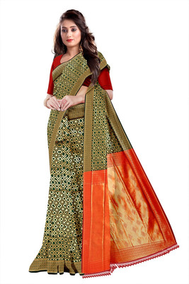 nirmal creation Woven Banarasi Silk Blend Saree(Multicolor)
