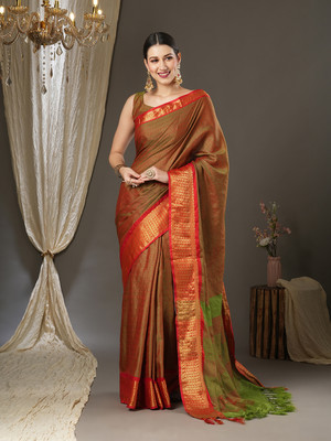 Divastri Woven Tant Art Silk Saree(Orange)