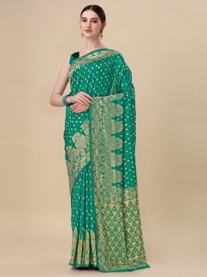 NATESHWARI ENTERPRISE Floral Print Kanjivaram Pure Silk Saree(Green)