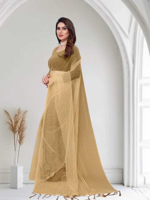BHAGWATI ART Self Design Bollywood Net Saree(Beige)