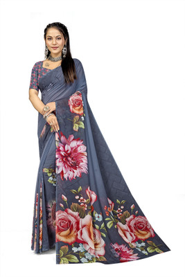 PARVOTSAV Floral Print Daily Wear Polyester Saree(Grey)