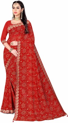 Kalpana creation Printed Bandhani Georgette Saree(Red)