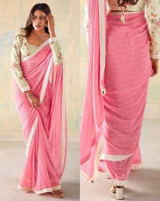 BLEESBURY Floral Print Bollywood Georgette, Chiffon Saree(Pink)