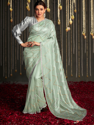 Divastri Embroidered Bollywood Silk Blend Saree(Light Green)