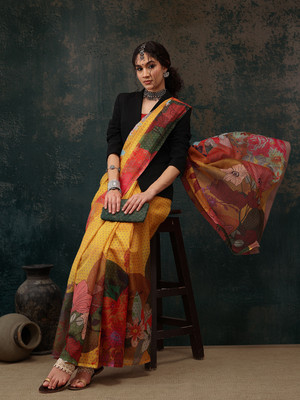 Divastri Digital Print Bollywood Polyester Saree(Mustard)