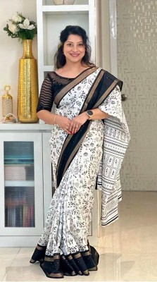 PHEASANT Digital Print, Printed, Woven Bollywood Silk Blend Saree(Black)