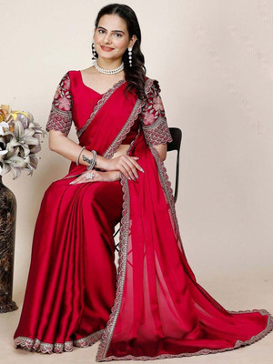 SANSKAR TEXTILE Embellished Bollywood Georgette Saree(Red)