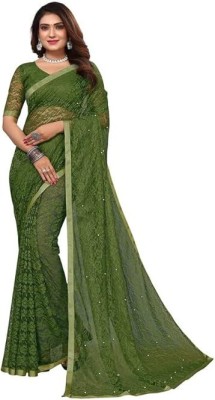 RAVINDRA KUMAR Self Design Bollywood Net Saree(Green)