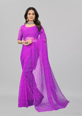FINIVOIR Floral Print Bollywood Net Saree(Purple)