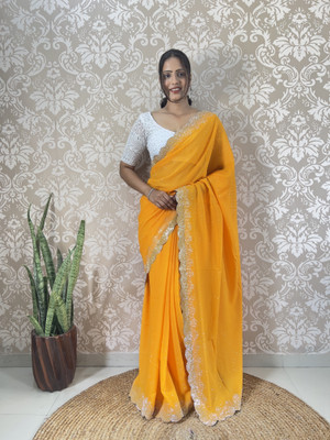 Ramya Embroidered Bollywood Georgette Saree(Yellow)