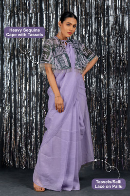 MIRCHI FASHION Solid/Plain, Embellished Bollywood Chiffon Saree(Purple)