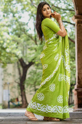 Shiv Clothing Printed Ikkat Pure Cotton Saree(Green)