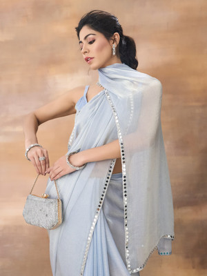 KASEE Solid/Plain Bollywood Pure Silk Saree(Light Blue)
