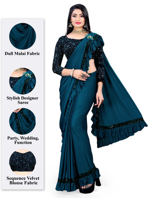 HARIOM FASHION Solid/Plain Bollywood Lycra Blend Saree(Light Blue)