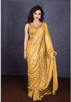 SANSKAR TEXTILE Embroidered Bollywood Georgette Saree(Gold)