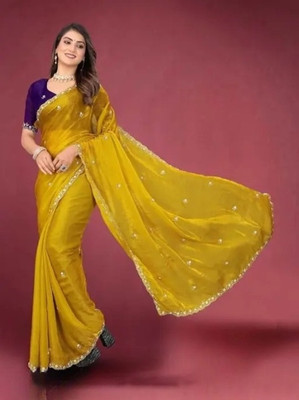VAIDEHEE ENTERPRISE Embroidered Bollywood Chiffon Saree(Yellow)