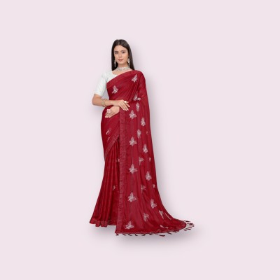 PRIMEFORCE Embroidered Bollywood Georgette Saree(Maroon)