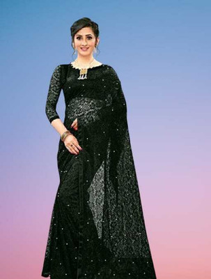 SAREEYA16 Printed Daily Wear Cotton Blend Saree(Black)