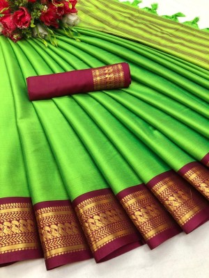 PRANJAL ART Woven Banarasi Jacquard Saree(Green)