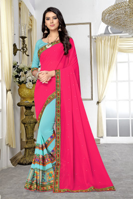 Divastri Embroidered Bollywood Georgette Saree(Pink, Light Blue)