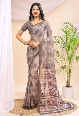 VIBHAGYAA Printed Bollywood Chiffon Saree(Grey)