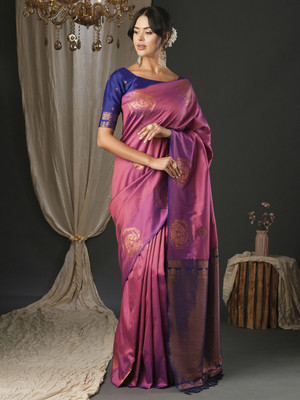 Divastri Woven Banarasi Silk Blend Saree(Pink)