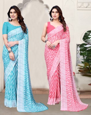 SIRIL Geometric Print, Printed Daily Wear Georgette Saree(Pack of 2, Blue, White, Pink)