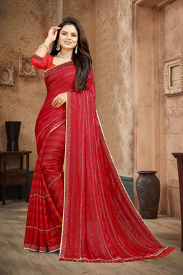 AARTI PRINTS Embellished Bollywood Georgette Saree(Red)