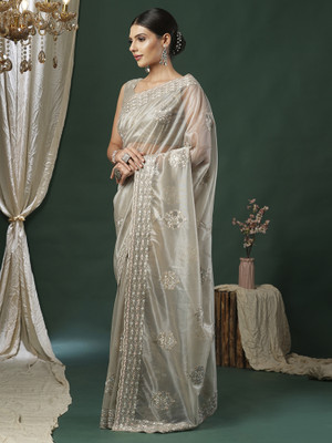 ANOUK Embroidered Bollywood Net Saree(Beige)