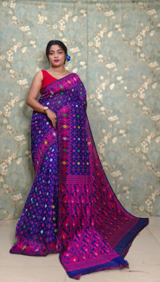 Sudipa Woven Jamdani Cotton Silk Saree(Blue)