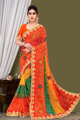 Jhilmil Fashion Embellished Bandhani Georgette Saree(Orange)