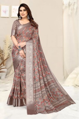 Divastri Printed, Woven Venkatagiri Cotton Silk, Jacquard Saree(Brown)