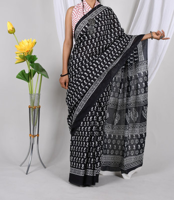 Threadier Printed Bollywood Pure Cotton Saree(Black)
