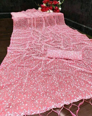 TECHNO WORLD Printed Bollywood Net Saree(Pink)