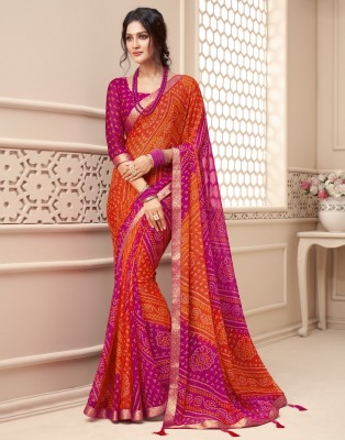 Satrani Printed, Geometric Print, Embellished Bollywood Chiffon, Georgette Saree(Pink, Orange)
