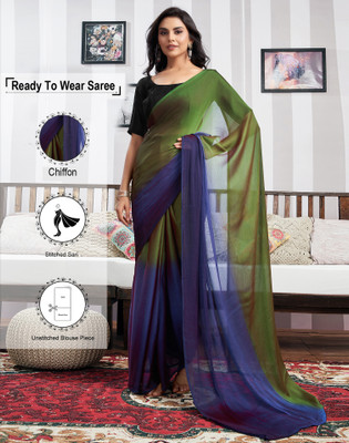 Satrani Dyed, Embellished Daily Wear Chiffon Saree(Green)
