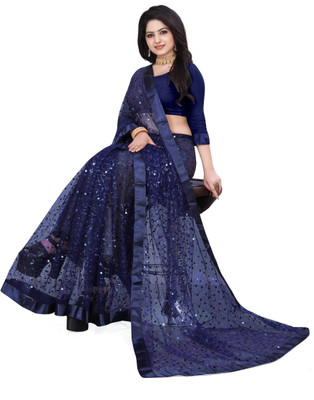 Aadimam Creation Embroidered Bollywood Net Saree(Blue)