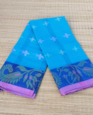 PRANATI ENTERPRISE Printed Handloom Pure Cotton Saree(Blue)