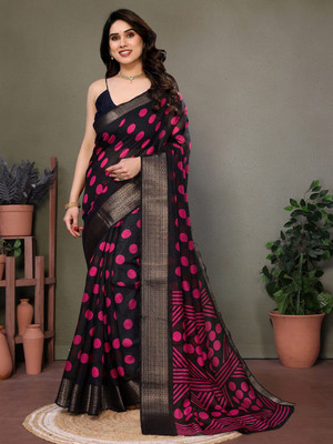 Moda Rapido Printed Bollywood Cotton Blend Saree(Brown, Pink)