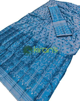 Skiran's Embroidered Mekhela Chador Polyester Saree(Light Blue)