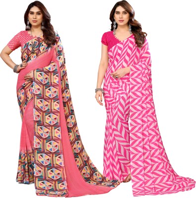 kashvi sarees Printed Daily Wear Georgette Saree(Pack of 2, Pink)