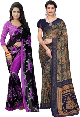 YASHIKA Printed Daily Wear Georgette Saree(Pack of 2, Purple, Green)