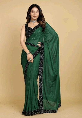 Meaven feb Solid/Plain Bollywood Georgette Saree(Green)