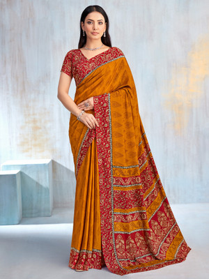 Sareemall Printed Daily Wear Crepe Saree(Mustard)