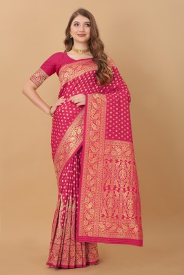 OFLINE SELECTION Woven Kanjivaram Pure Silk Saree(Pink)