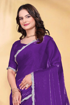 PATDOM Solid/Plain Bollywood Jimmy choo Saree(Multicolor)