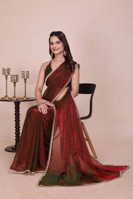 saanvi Solid/Plain, Embellished Bollywood Chiffon Saree(Orange)
