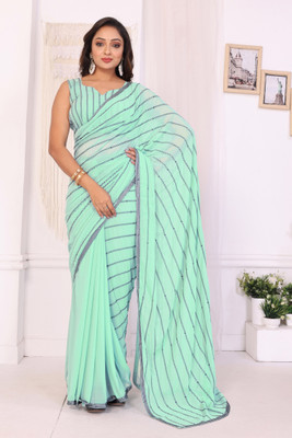 PATLANI STYLE Printed Pre Draped Saree Georgette Saree(Light Green)